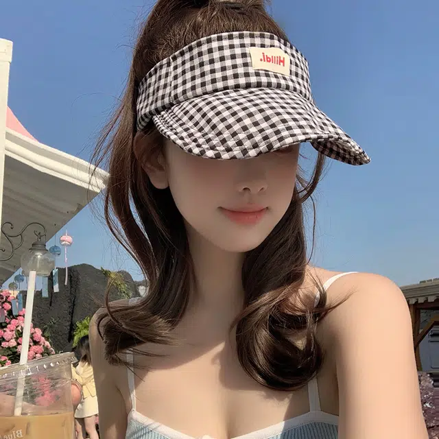 艾佳微 小清新蝴蝶结空顶帽夏季防紫外线遮阳帽显脸小简洁方便 棉 防晒帽 男女同款情侣款