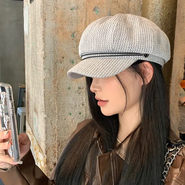 艾佳微 格纹日系文艺复古显脸小 棉 贝雷帽 男女同款情侣款