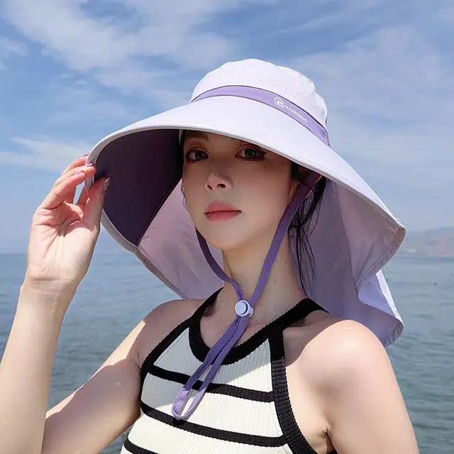 艾佳微 透气披肩户外大檐防晒登山骑行防紫外线遮阳 冰丝 渔夫帽 男女同款情侣款