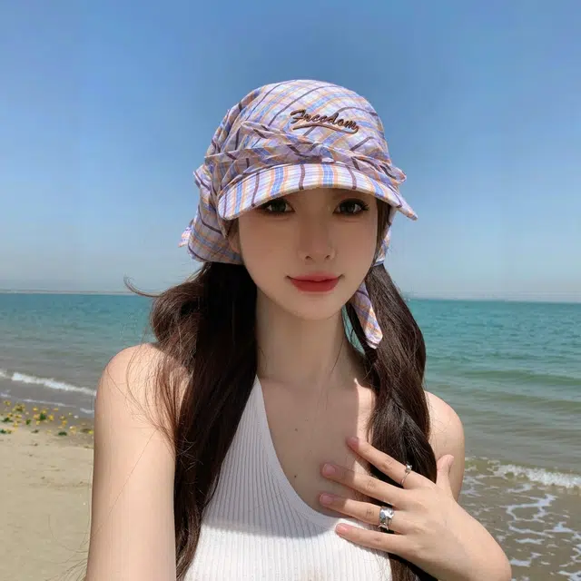 艾佳微 韩系个性复古格子头巾夏季遮阳街头拍照绑带三角巾潮  聚酯纤维 防晒帽 男女同款情侣款