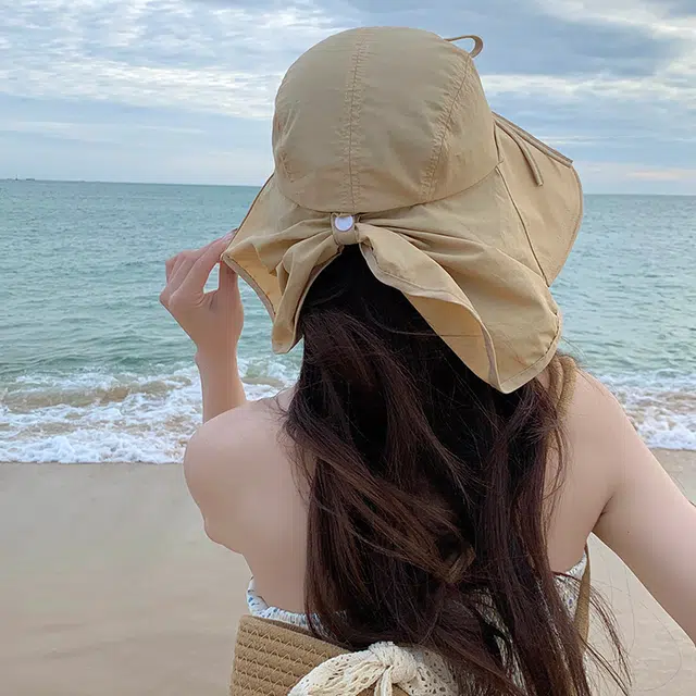 艾佳微 遮脸大披肩太阳防风骑车遮阳百搭海边度假游玩 聚酯纤维 渔夫帽 男女同款情侣款