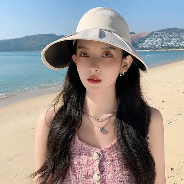 艾佳微 夏季时尚百褶大檐防紫外线遮阳可叠卷空顶半空顶 聚酯纤维 防晒帽 男女同款情侣款
