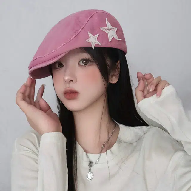 艾佳微 美式复古星星前进帽英伦休闲简约百搭显脸小画家报童帽子 棉 贝雷帽 男女同款情侣款