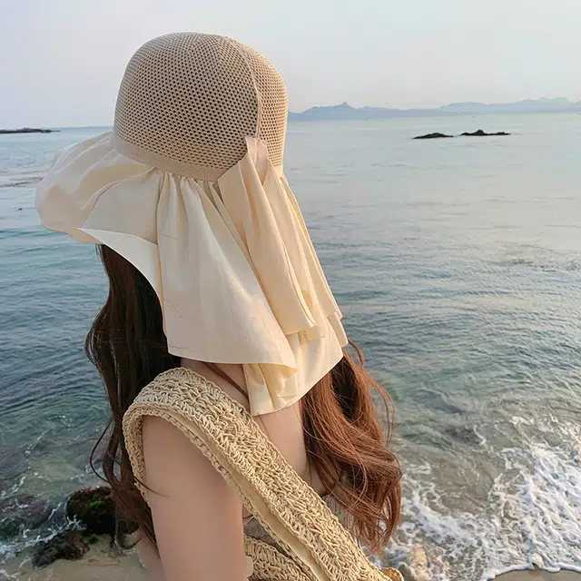艾佳微 防紫外线骑行户外大檐太阳帽遮脸面罩护颈遮阳 涤纶 渔夫帽 男女同款情侣款