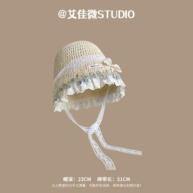 艾佳微 优雅法式飘带夏季森系度假 聚酯纤维 包头帽 男女同款情侣款