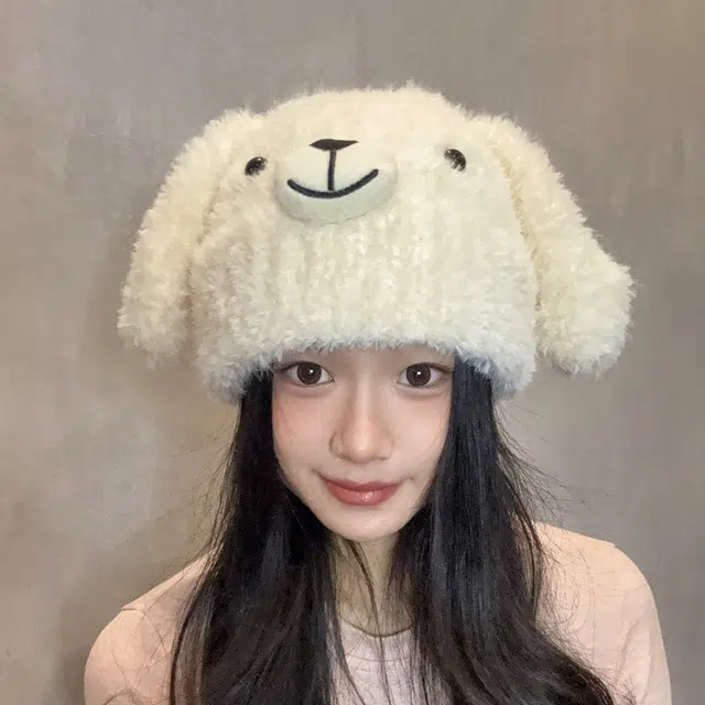 艾佳微 奶呼呼日系甜美可爱小狗耳朵毛绒护耳保暖百搭针 涤纶 绒线帽 男女同款情侣款