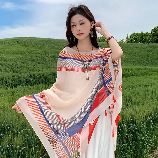 艾佳微 旅游度假拍照民族风旅游沙滩巾海边户外薄款防晒透气舒适 披肩 男女同款情侣款