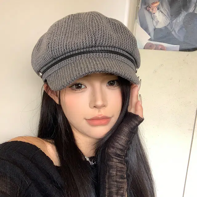 艾佳微 格纹日系文艺复古显脸小 棉 贝雷帽 男女同款情侣款