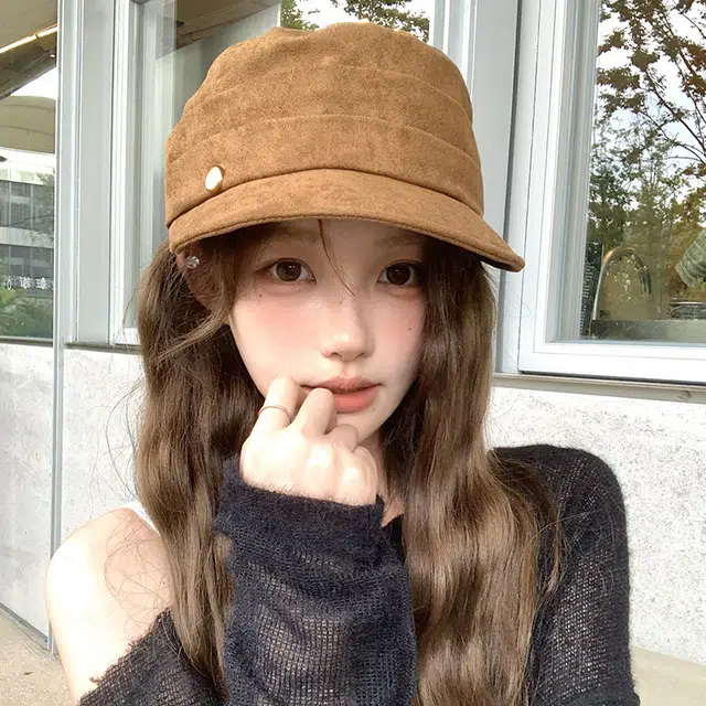 艾佳微 大头围日常百搭显脸小气质英伦 涤纶 帽子 男女同款情侣款