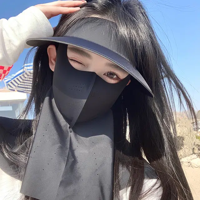 艾佳微 户外运动登山透气舒适口罩夏遮阳帽子一体护颈脸可拆骑行全脸防紫外线面罩 锦纶 防晒帽 男女同款情侣款