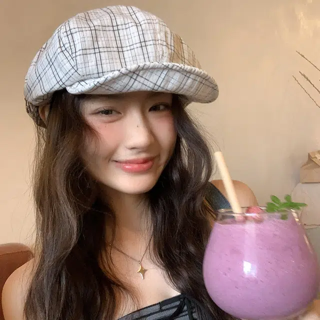 艾佳微 梦幻夏意格纹森系文艺百搭报童帽显脸小八角帽画家帽 棉 贝雷帽 女款