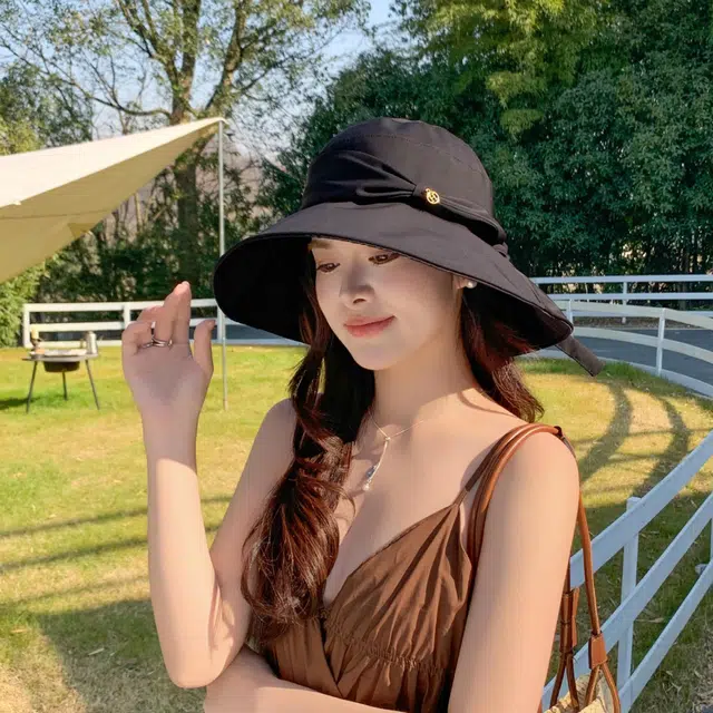 艾佳微 夏季通勤户外游玩登山海边度假时尚百搭遮阳小众设计蝴蝶结高级感显脸小防晒#好运 聚酯纤维 渔夫帽 男女同款情侣款