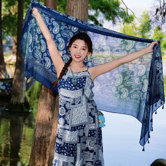 艾佳微 防晒旅游拍照棉麻 聚酯纤维 披肩 女款
