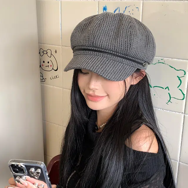 艾佳微 格纹日系文艺复古显脸小 棉 贝雷帽 男女同款情侣款
