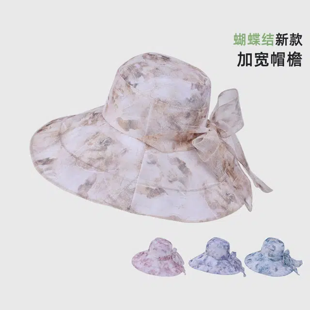 艾佳微 户外出游透气 时尚蝴蝶结 优雅气质 聚酯纤维 防晒帽 女款