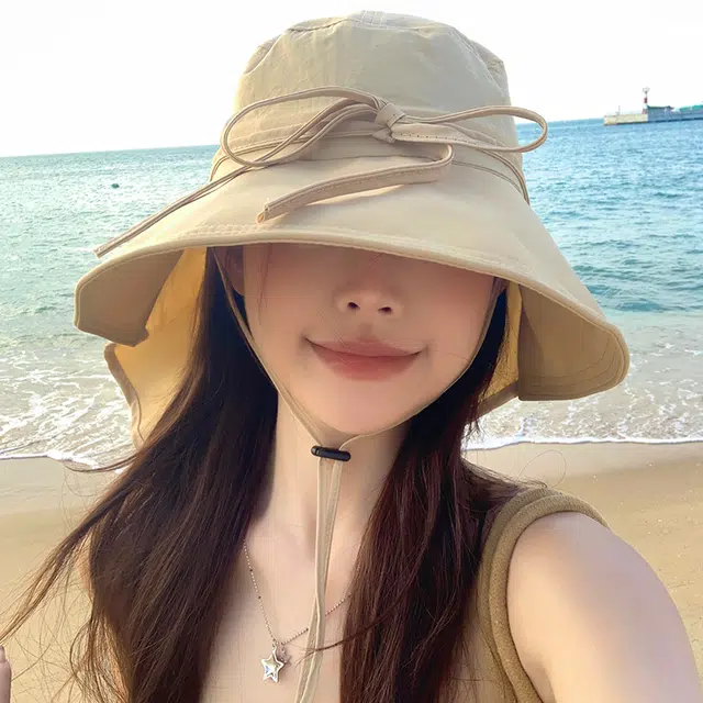 艾佳微 遮脸大披肩太阳防风骑车遮阳百搭海边度假游玩 聚酯纤维 渔夫帽 男女同款情侣款