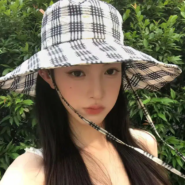 艾佳微 韩系 格纹夏季百搭可折叠遮脸显脸小大檐潮 棉 渔夫帽 男女同款情侣款