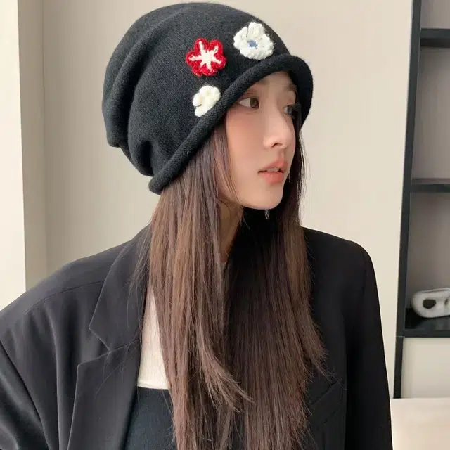 艾佳微 卷边可爱显脸小套头帽保暖百搭大头围气质休闲 腈纶 绒线帽 男女同款情侣款