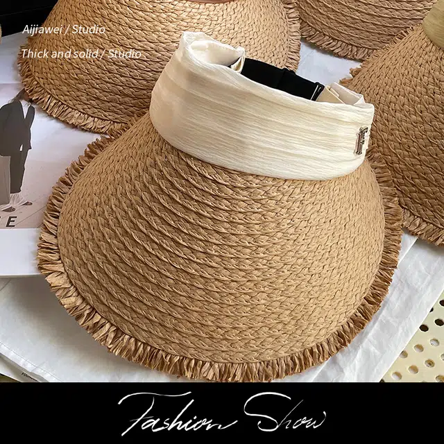 艾佳微 空顶帽檐沙滩户外可折叠百搭显脸小遮阳帽 草帽 帽子 男女同款情侣款