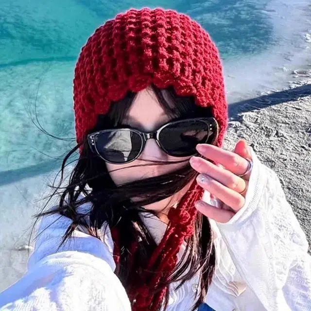 艾佳微 镂空针织帽出游拍照花朵流苏包头帽民族风 棉 绒线帽 男女同款情侣款