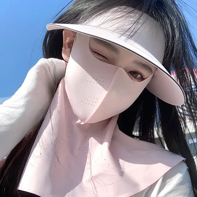 艾佳微 户外运动登山透气舒适口罩夏遮阳帽子一体护颈脸可拆骑行全脸防紫外线面罩 锦纶 防晒帽 男女同款情侣款