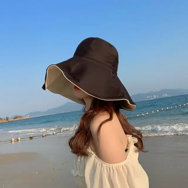 艾佳微 户外游玩登山运动通勤大帽檐双面可带帽子夏日遮阳帽防晒帽韩版时尚百搭防紫外线太阳帽子 棉 渔夫帽 男女同款情侣款