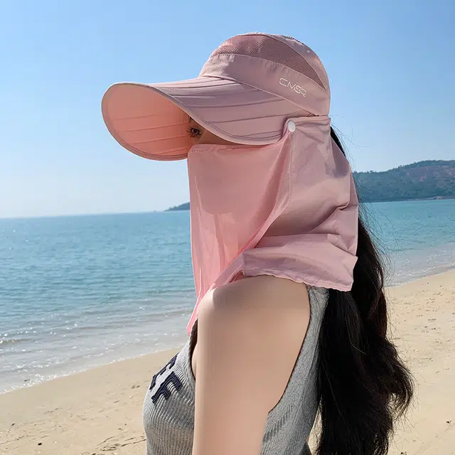 艾佳微 夏季户外运动登山通勤加长檐面罩鸭舌帽骑车空顶遮脸太阳帽 聚酯纤维 防晒帽 男女同款情侣款