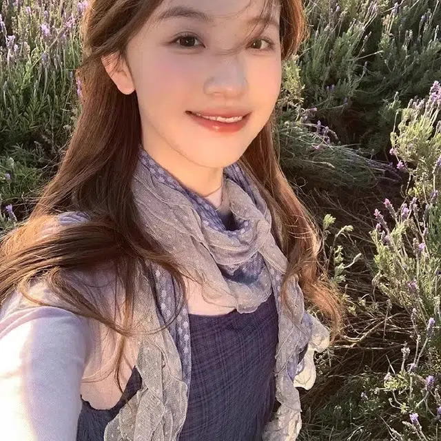 艾佳微 气质日常通勤古早灰蓝色波点蕾丝边木耳边长款 丝巾 男女同款情侣款