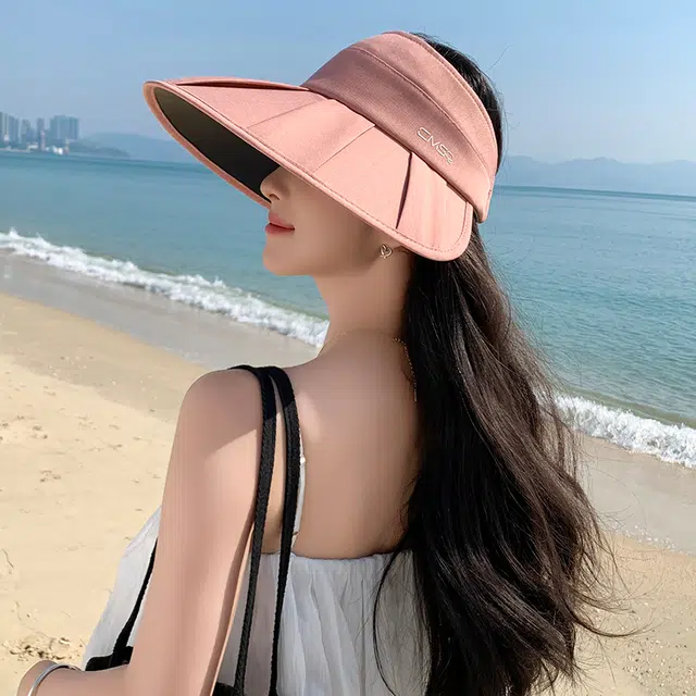 艾佳微 夏季时尚百褶大檐防紫外线遮阳可叠卷空顶半空顶 聚酯纤维 防晒帽 男女同款情侣款