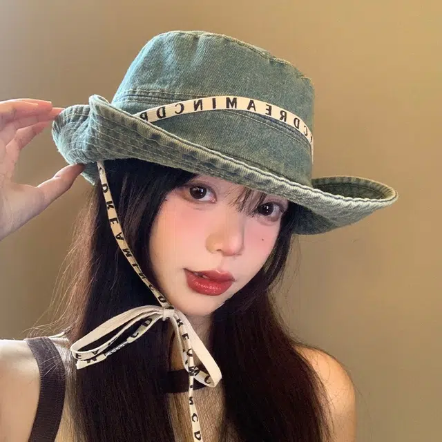 艾佳微 日系户外牛仔登山复古休闲上镜拍照 再生聚酯纤维 渔夫帽 女款