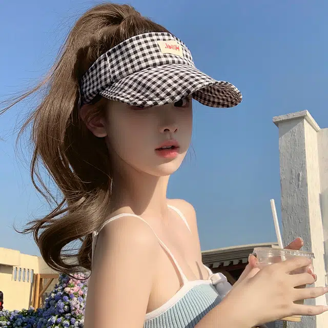 艾佳微 小清新蝴蝶结空顶帽夏季防紫外线遮阳帽显脸小简洁方便 棉 防晒帽 男女同款情侣款