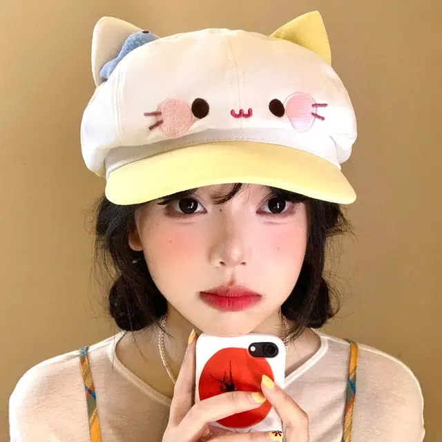 艾佳微 【猫咪小鱼】可爱卡通猫咪出游甜美百搭显脸小 棉 贝雷帽 男女同款情侣款