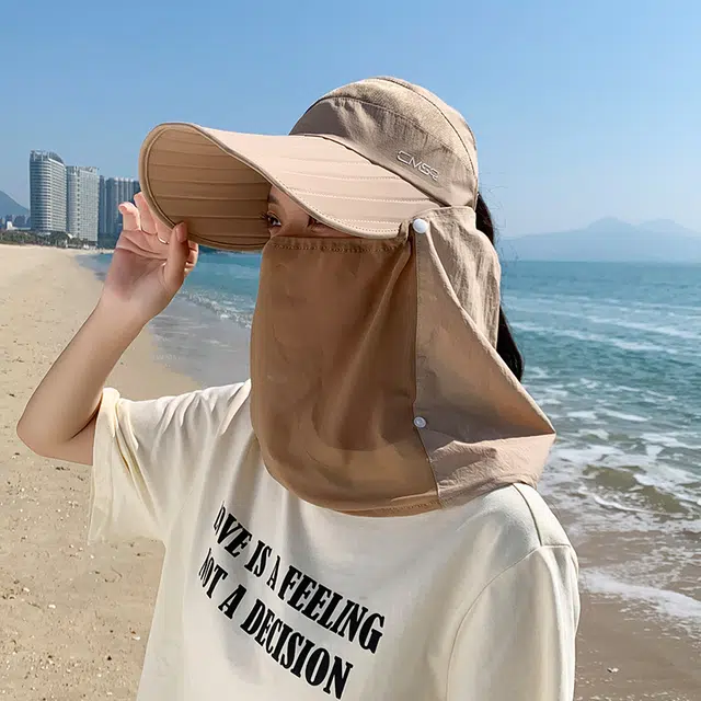 艾佳微 夏季户外运动登山通勤加长檐面罩鸭舌帽骑车空顶遮脸太阳帽 聚酯纤维 防晒帽 男女同款情侣款
