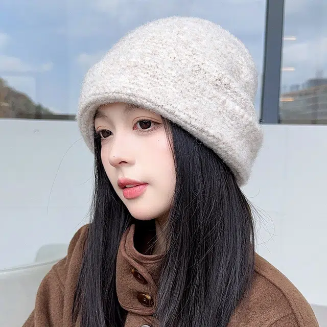 艾佳微 毛线堆堆帽大头围百搭休闲冷帽保暖帽子 腈纶 绒线帽 男女同款情侣款