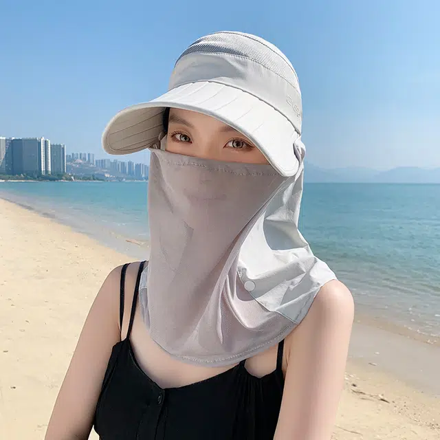 艾佳微 夏季户外运动登山通勤加长檐面罩鸭舌帽骑车空顶遮脸太阳帽 聚酯纤维 防晒帽 男女同款情侣款