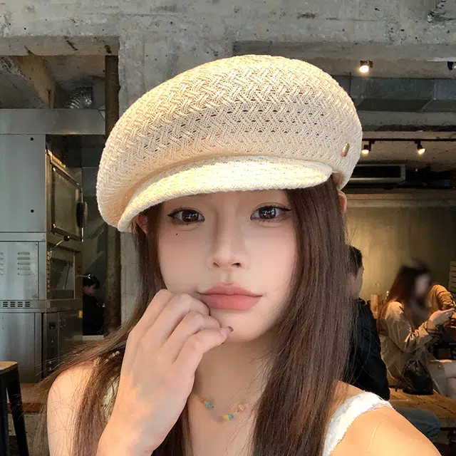 艾佳微 日系拍照游玩镂空八角帽小众纱线钩织画家帽夏季轻薄透气舒适报童帽 聚酯纤维 贝雷帽 男女同款情侣款