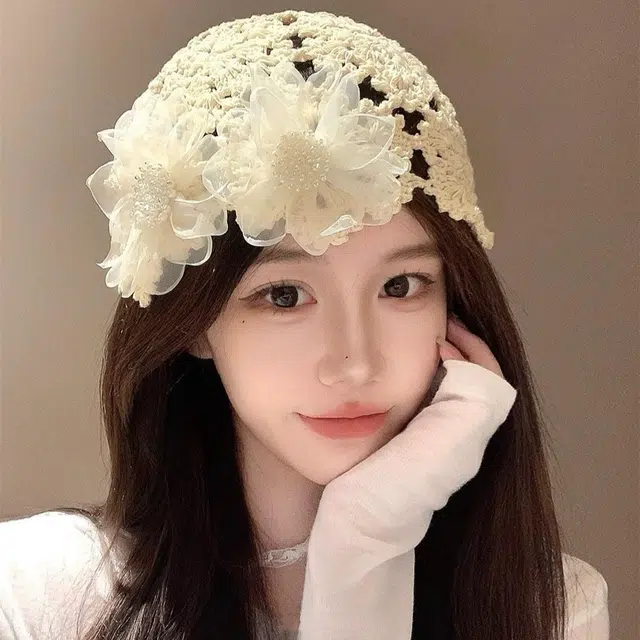 艾佳微 甜美花朵镂空川西出游搭显脸小 腈纶 帽子 女款