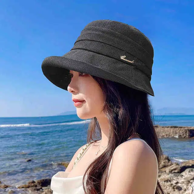 艾佳微 春夏防紫外线遮阳时尚文艺宽檐盆帽 棉麻 渔夫帽 女款