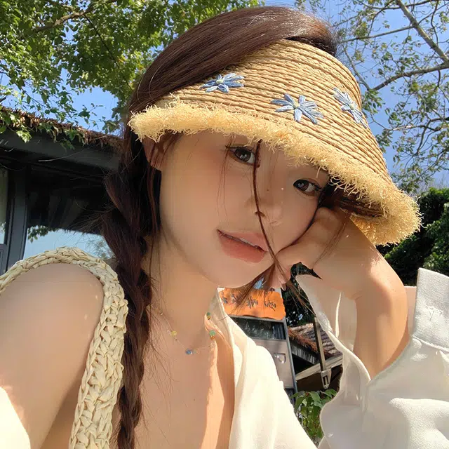 艾佳微 夏季度假海边沙滩 草编 空顶帽 女款