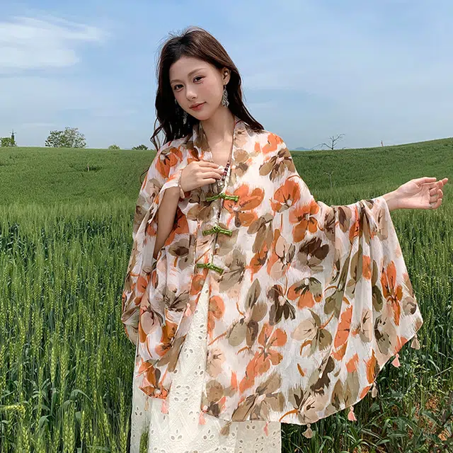 艾佳微 国风双层盘扣夏季空调房旅游拍照民族风旗袍 披肩 男女同款情侣款