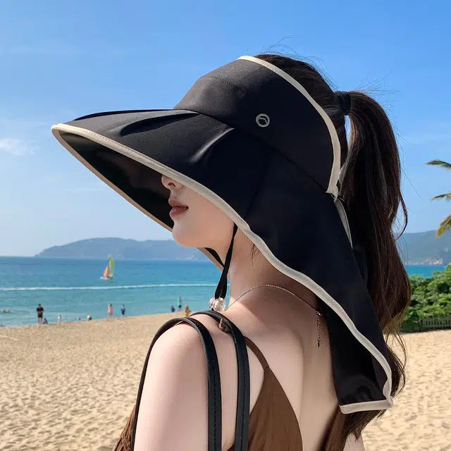 艾佳微 凉感日常通勤海边度假游玩防晒遮阳夏季加宽加长护颈包头披肩透气 聚酯纤维 渔夫帽 男女同款情侣款