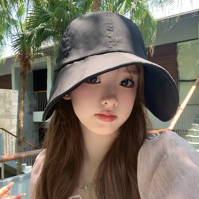 艾佳微 升级版黑胶大檐防晒帽子夏季户外百搭显脸小防紫外线遮阳 聚酯纤维 渔夫帽 男女同款情侣款
