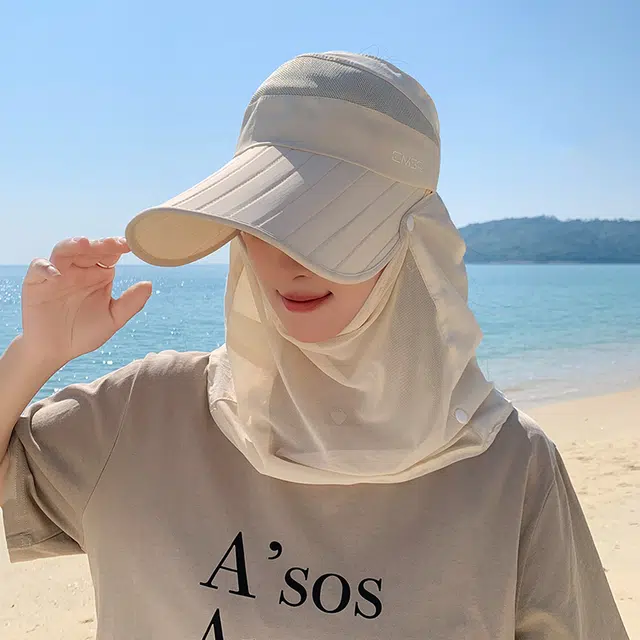 艾佳微 夏季户外运动登山通勤加长檐面罩鸭舌帽骑车空顶遮脸太阳帽 聚酯纤维 防晒帽 男女同款情侣款