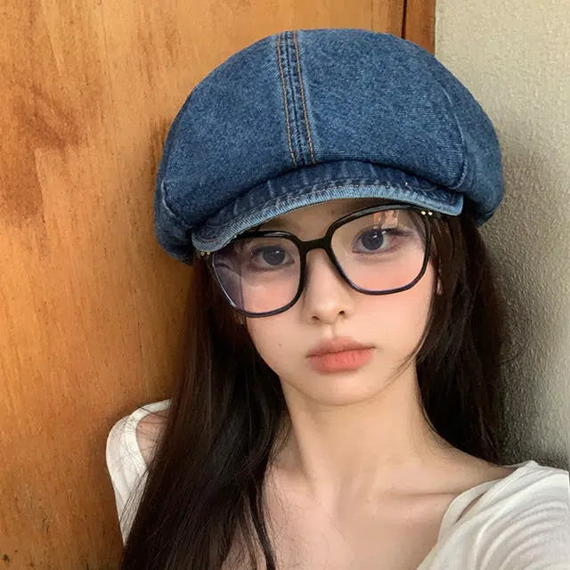 艾佳微 八角帽复古文艺画家帽夏季报童帽百搭帽子 牛仔布 贝雷帽 男女同款情侣款