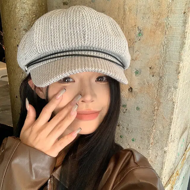 艾佳微 格纹日系文艺复古显脸小 棉 贝雷帽 男女同款情侣款