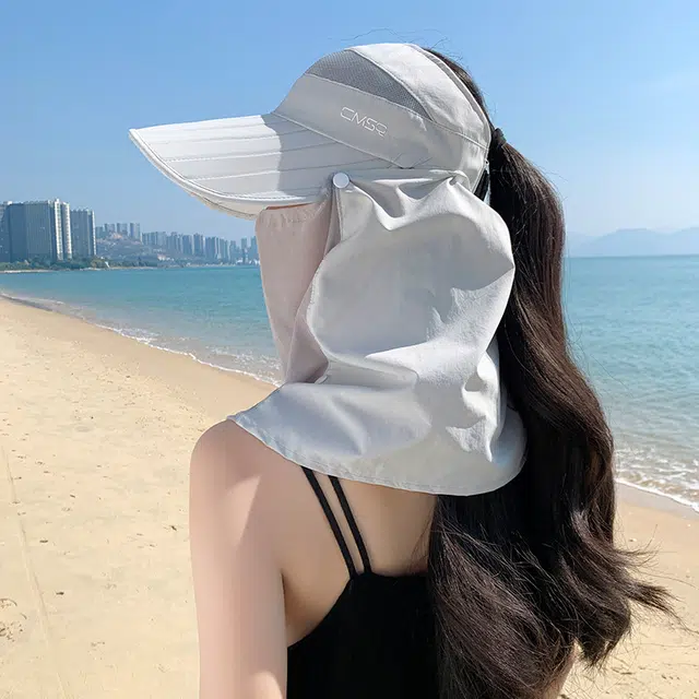 艾佳微 夏季户外运动登山通勤加长檐面罩鸭舌帽骑车空顶遮脸太阳帽 聚酯纤维 防晒帽 男女同款情侣款