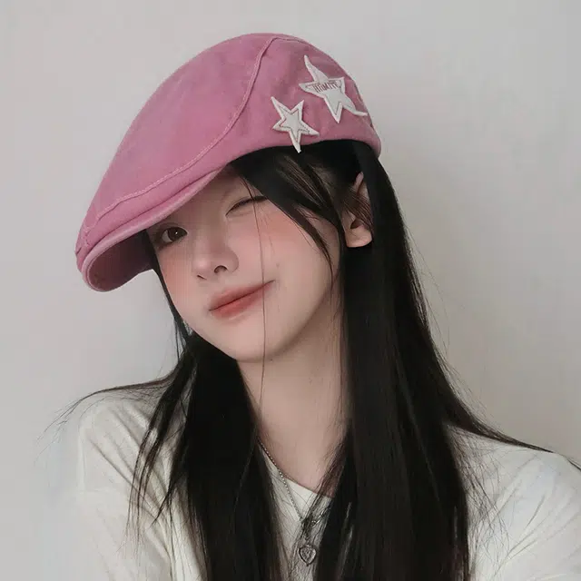 艾佳微 美式复古星星前进帽英伦休闲简约百搭显脸小画家报童帽子 棉 贝雷帽 男女同款情侣款
