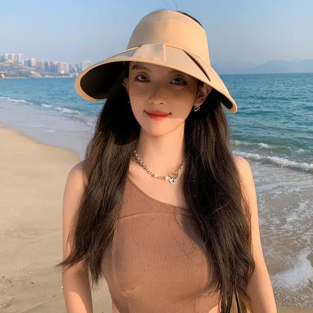 艾佳微 夏季时尚百褶大檐防紫外线遮阳可叠卷空顶半空顶 聚酯纤维 防晒帽 男女同款情侣款