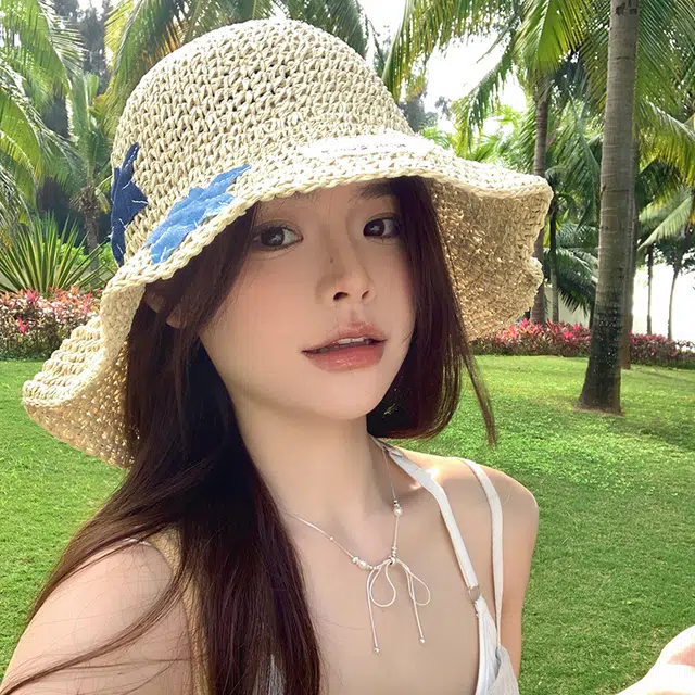 艾佳微 海边沙滩甜美小清新拍照百搭户外防晒防紫外线遮阳 草编 渔夫帽 男女同款情侣款