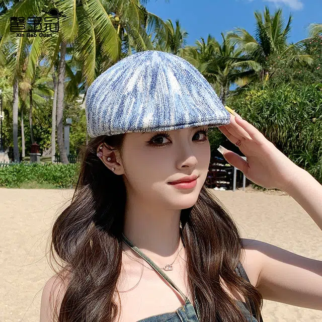 艾佳微 复古条纹画家帽 显脸小时尚百搭高级感 涤纶 贝雷帽 女款